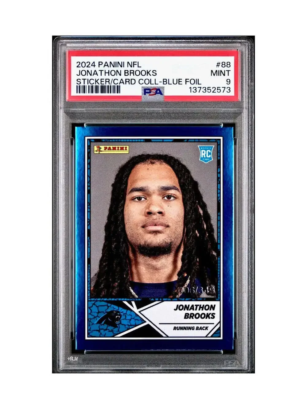 Jonathan Brooks Rookie 2024 Panini Sticker Collection 6/349 #88 Blue Foil PSA 9